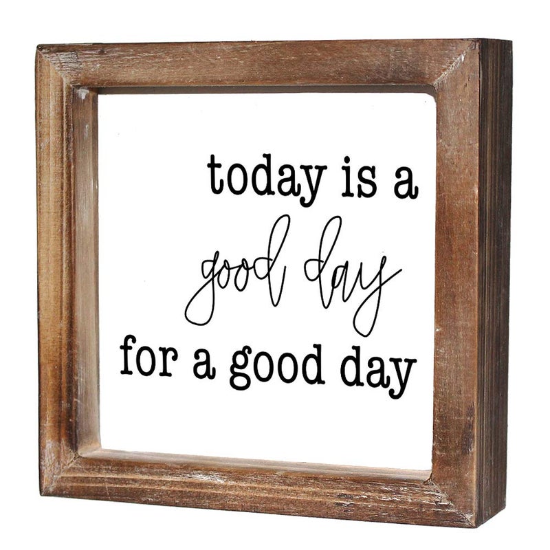 MACVAD Today is A Good Day for A Good Day Inspirational Wood Box Sign for Home Decor,Freestanding Mini Wood Block Sign for Desk,Shelf or Wall Display 6" x 6" x 1.57" - Image 1